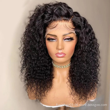 Wholesale Water Wave Raw Remy Glueless Lace Front Natural Color Pre Plucked 360 Deep Curly Lace Closure Frontal Human Hair Wigs
